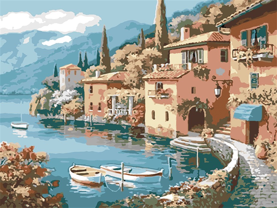 Sahilde Yalılar Sayılarla Boyama Seti 50x65 cm (Tuvale Gerili)