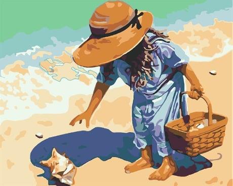 Sahildeki Çocuk Sayılarla Boyama Seti  (Tuvale Gerili)