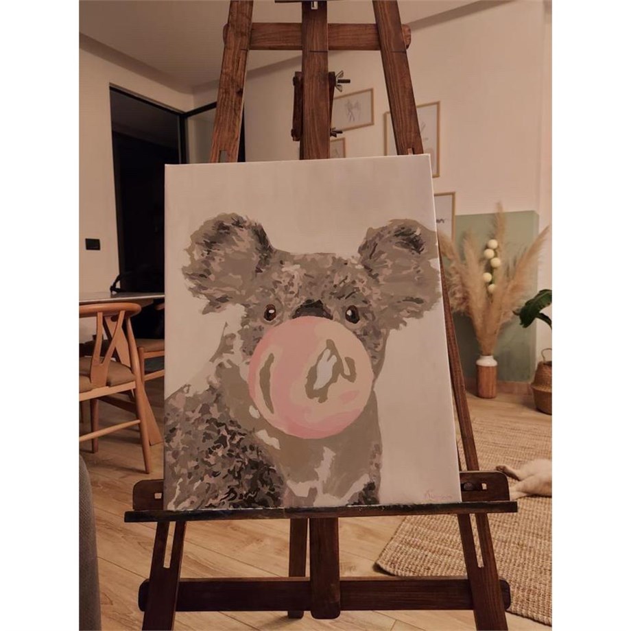 Sakız Çiğneyen Koala Sayılarla Boyama Seti 40x50 cm (Tuvale Gerili)