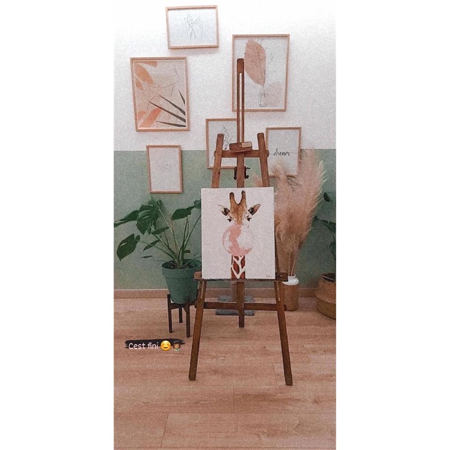 Sakız Çiğneyen Zürafa Sayılarla Boyama Seti 40x50 cm (Tuvale Gerili)