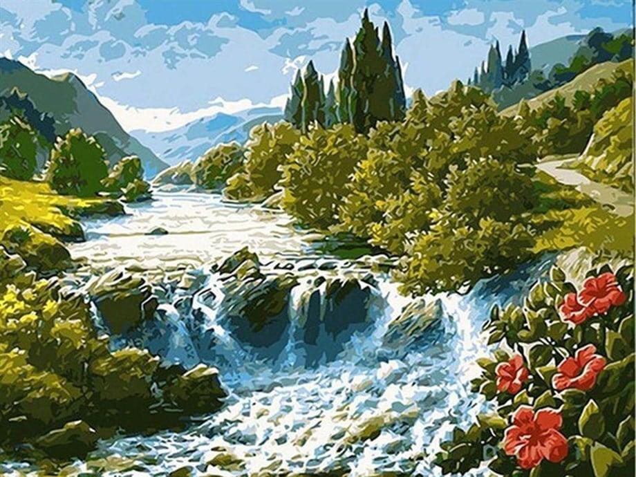 Şelale Sayılarla Boyama Seti(40x50 cm Tuval Şasesine Gerili)