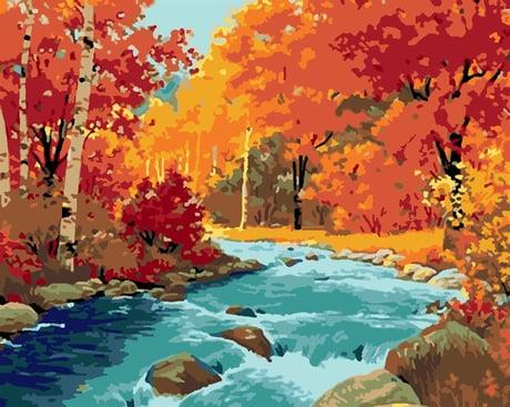 Turuncu Bahar Sayılarla Boyama Seti( Tuval Şasesine Gerili)