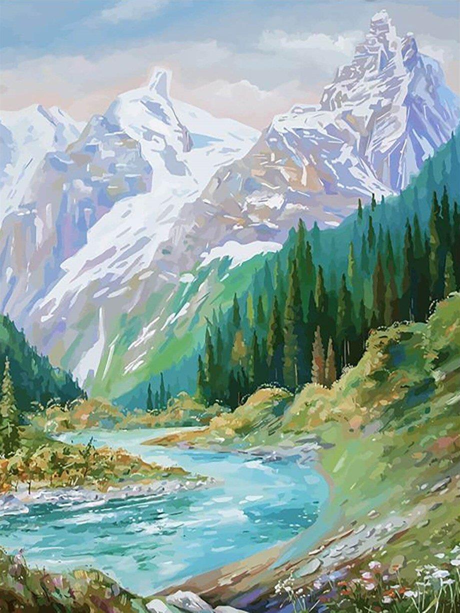 Vadi Manzarası Sayılarla Boyama Seti 40x50 cm (Tuvale Gerili)