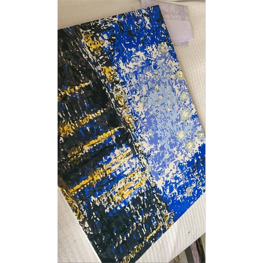 Van Gogh Ren Nehrinde Yıldızlı Geceler Sayılarla Boyama Seti 40x50 cm (Tuvale Gerili)