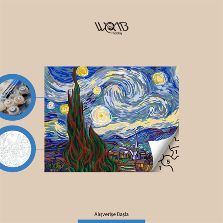 Van Gogh Yıldızlı Geceler Sayılarla Boyama Seti  (Tuvale Gerili)