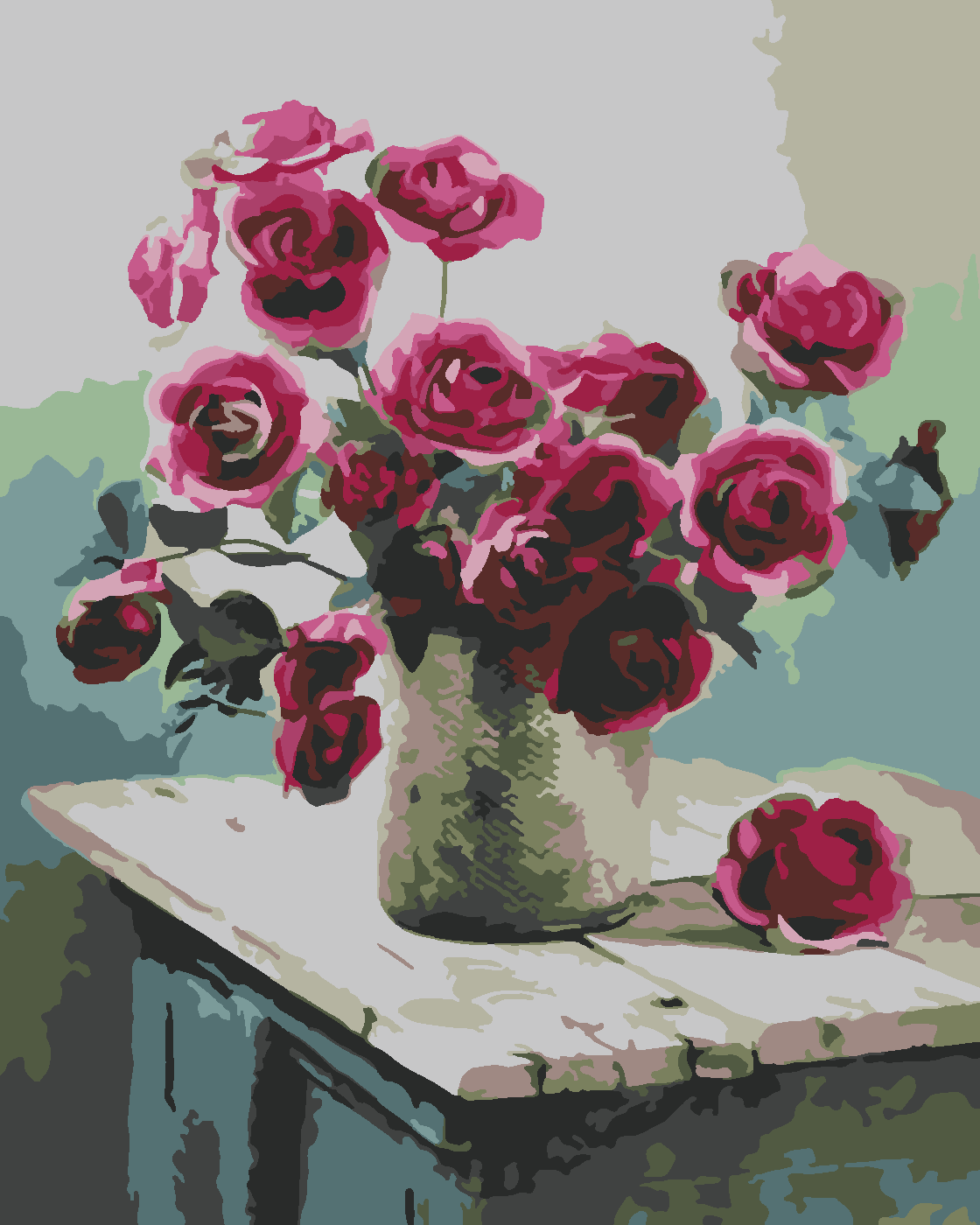 VAZODAKİ ÇİÇEKLER 2 Boyama Seti 40x50 cm (Tuvale Gerili)