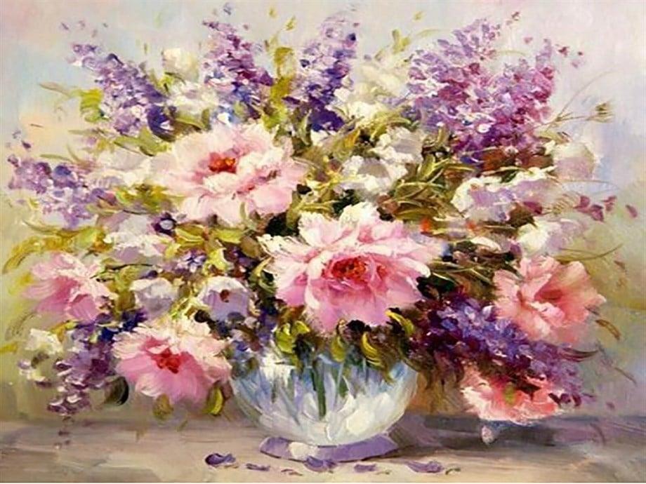 Vazodaki Güzellik Sayılarla Boyama Seti 40x50 cm (Tuvale Gerili) - Womb Hobby
