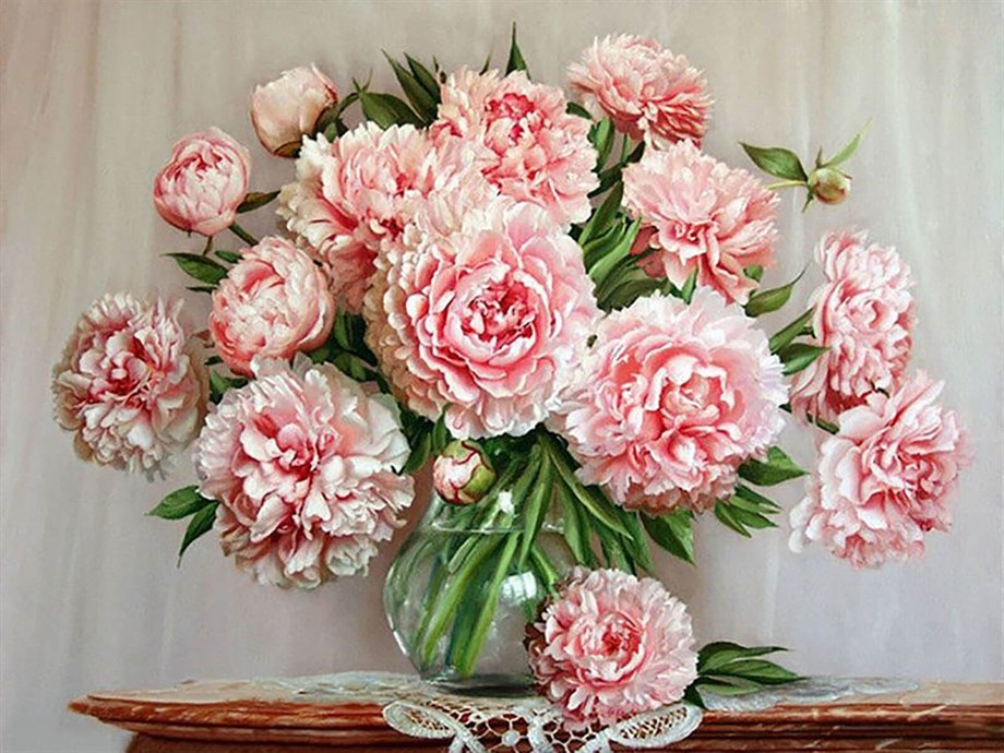 Vazodaki Şakayık Sayılarla Boyama Seti 50x65 cm (Tuvale Gerili)