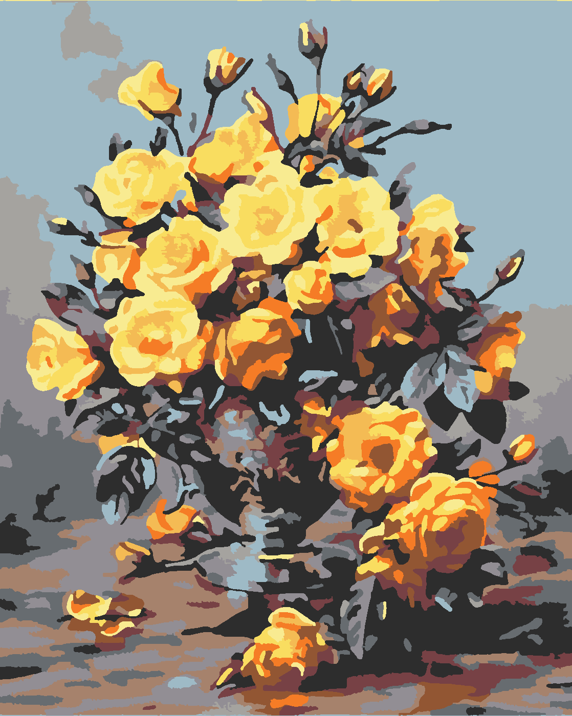 VAZODAKİ SARI ÇİÇEK Boyama Seti 40x50 cm (Tuvale Gerili)