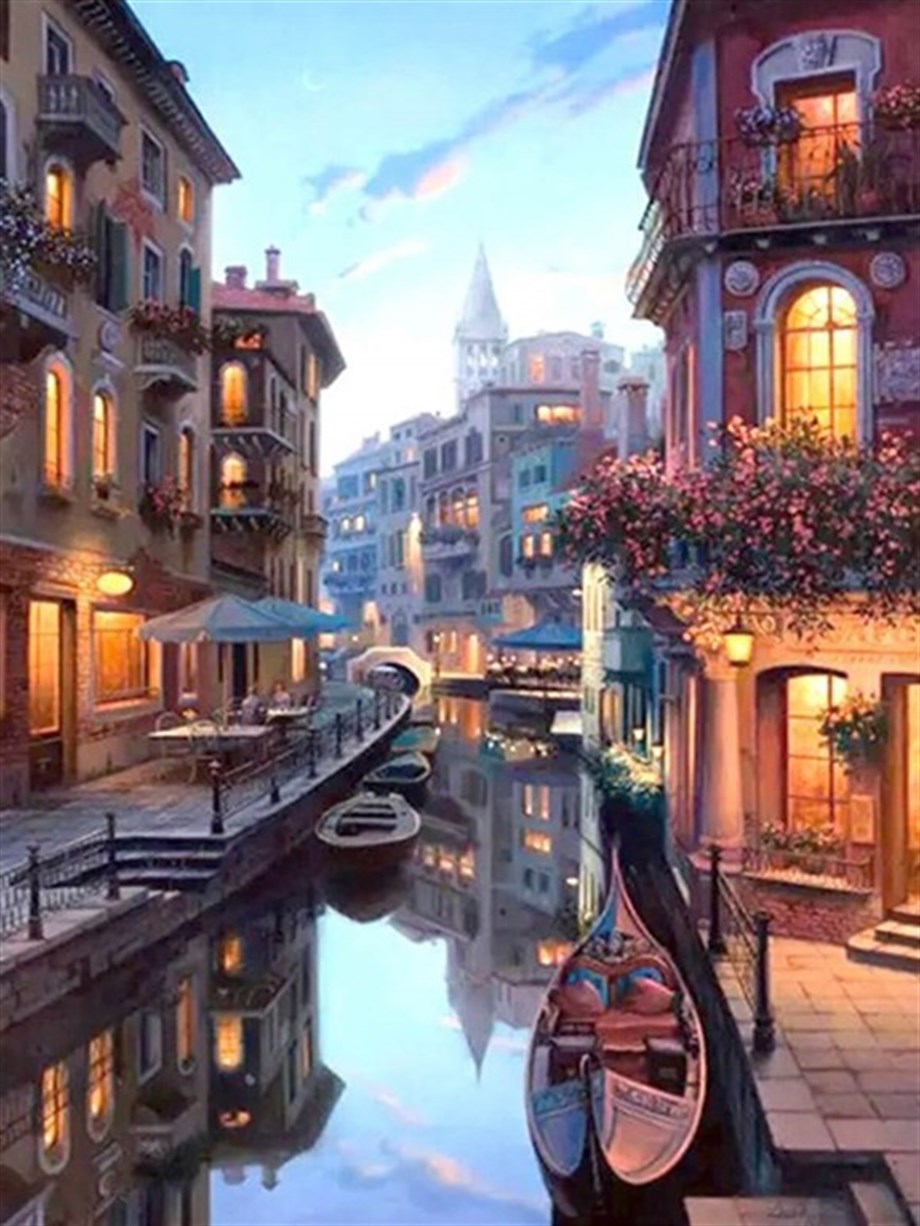 Venedik Kanal Sayılarla Boyama Seti 50x65 cm (Tuvale Gerili)