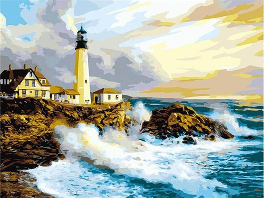 Yamaçtaki Deniz Feneri Sayılarla Boyama Seti(40x50 cm Tuval Şasesine Gerili)