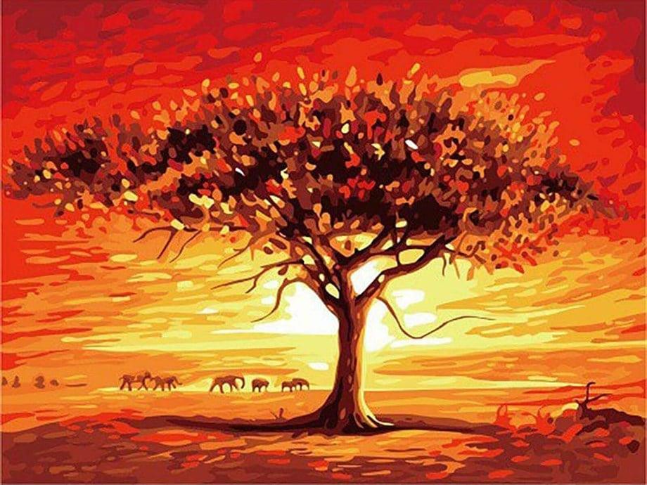 Yaşam Ağacı Sayılarla Boyama Seti 40x50 cm (Tuvale Gerili)