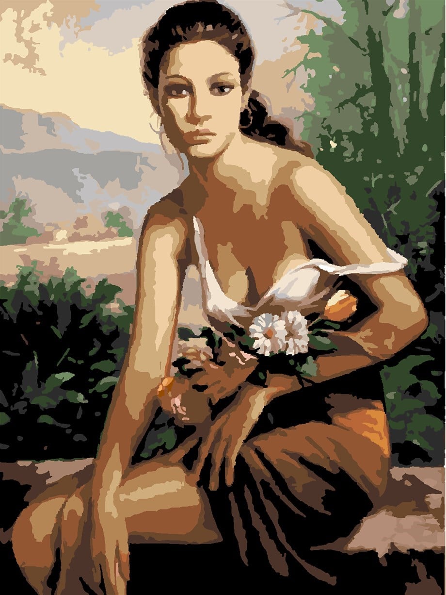 Zarif Kadın Sayılarla Boyama Seti 50x65 cm (Tuvale Gerili)