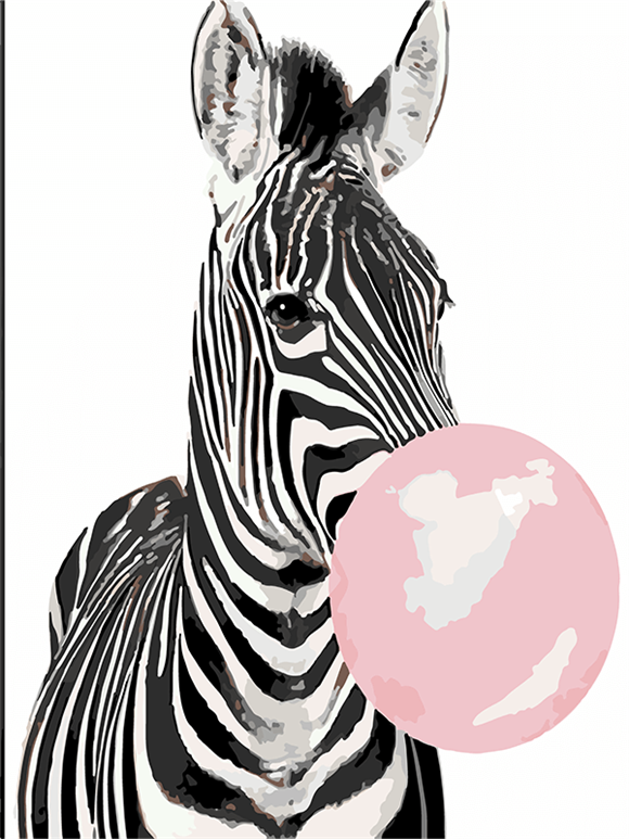 Sakız Çiğneyen Zebra Sayılarla Boyama Seti 50x65 cm (Tuvale Gerili)