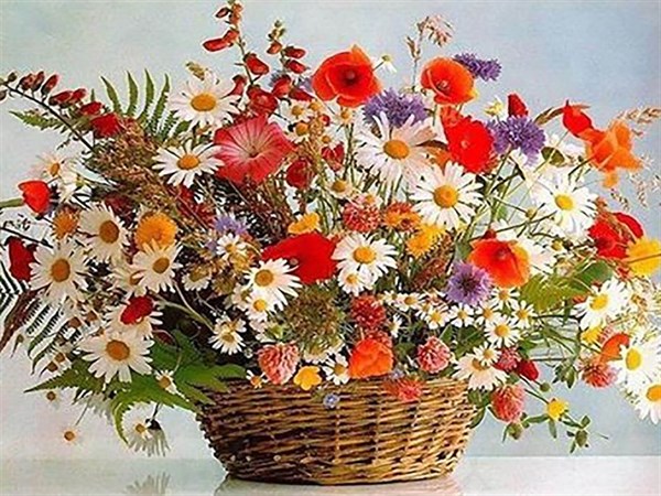 Çiçek Sepeti Sayılarla Boyama Seti(40x50) cm Tuval Şasesine Gerili)