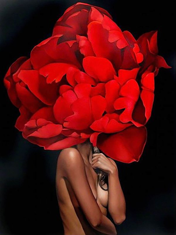 Çiçeklenmek ve Kırmızı Sayılarla Boyama Seti 40x50 cm (Tuvale Gerili)