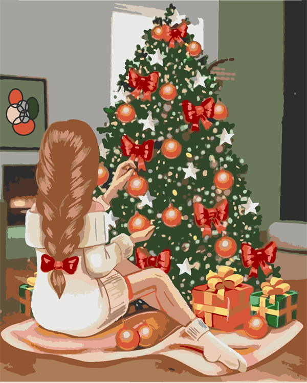 Noel ağacı Sayılarla Boyama Seti(40x50 cm Tuval Şasesine Gerili)