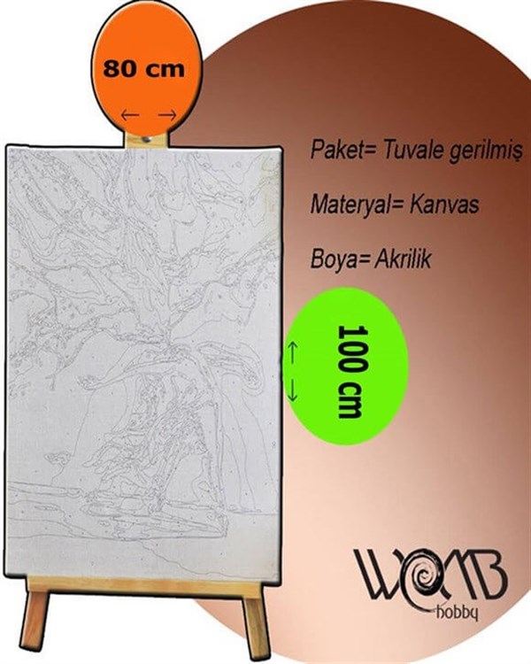 Turkuazın Gizemi Sayılarla Boyama Seti 40x50 cm (Tuvale Gerili)