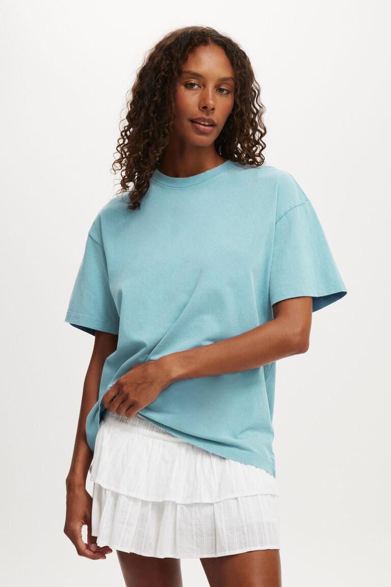 Bebe Mavisi Kısa Kollu Oversize Basic Kadın T-Shirt SH281