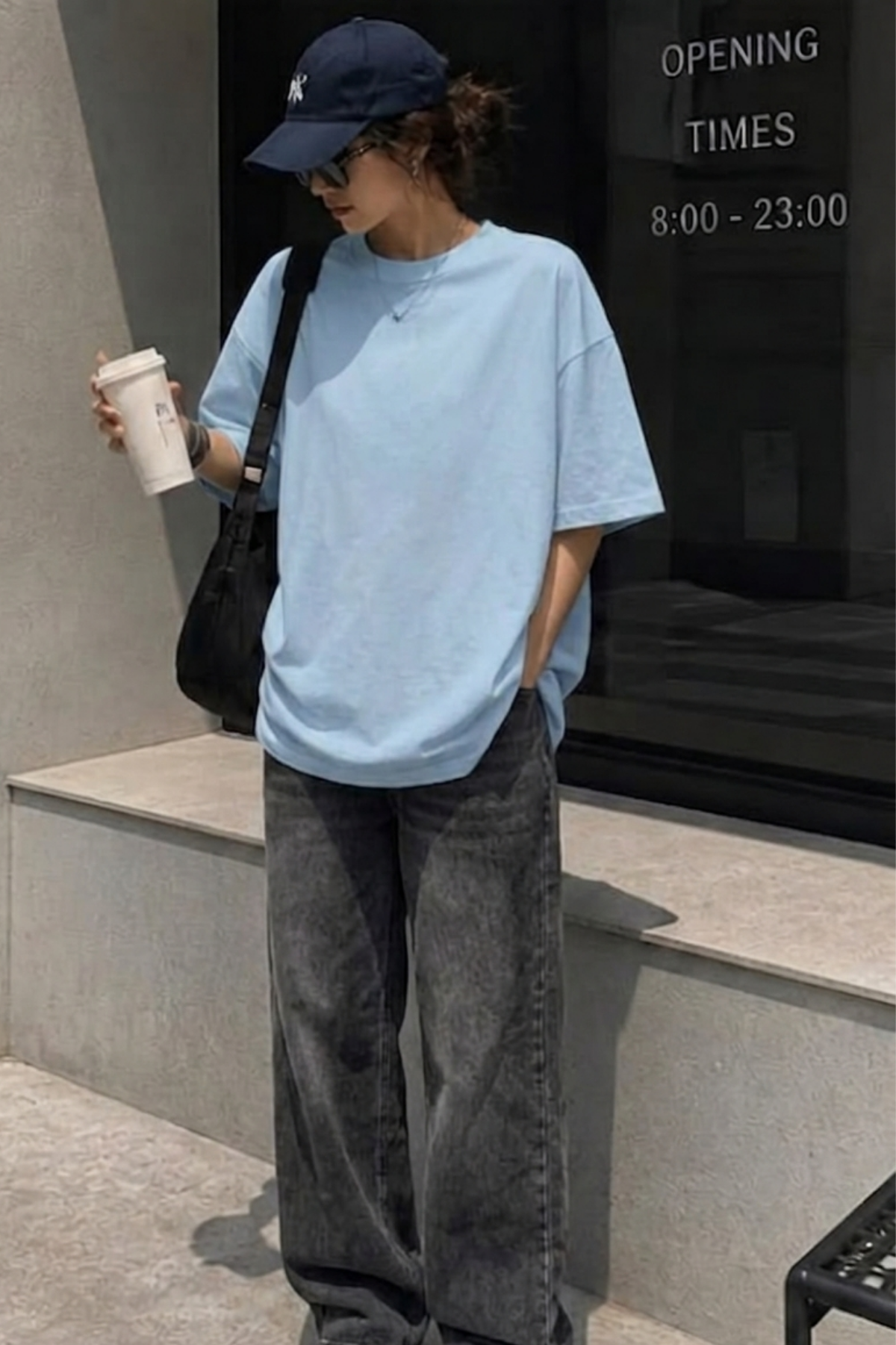 Bebe Mavisi Kısa Kollu Oversize Basic Kadın T-Shirt SH281