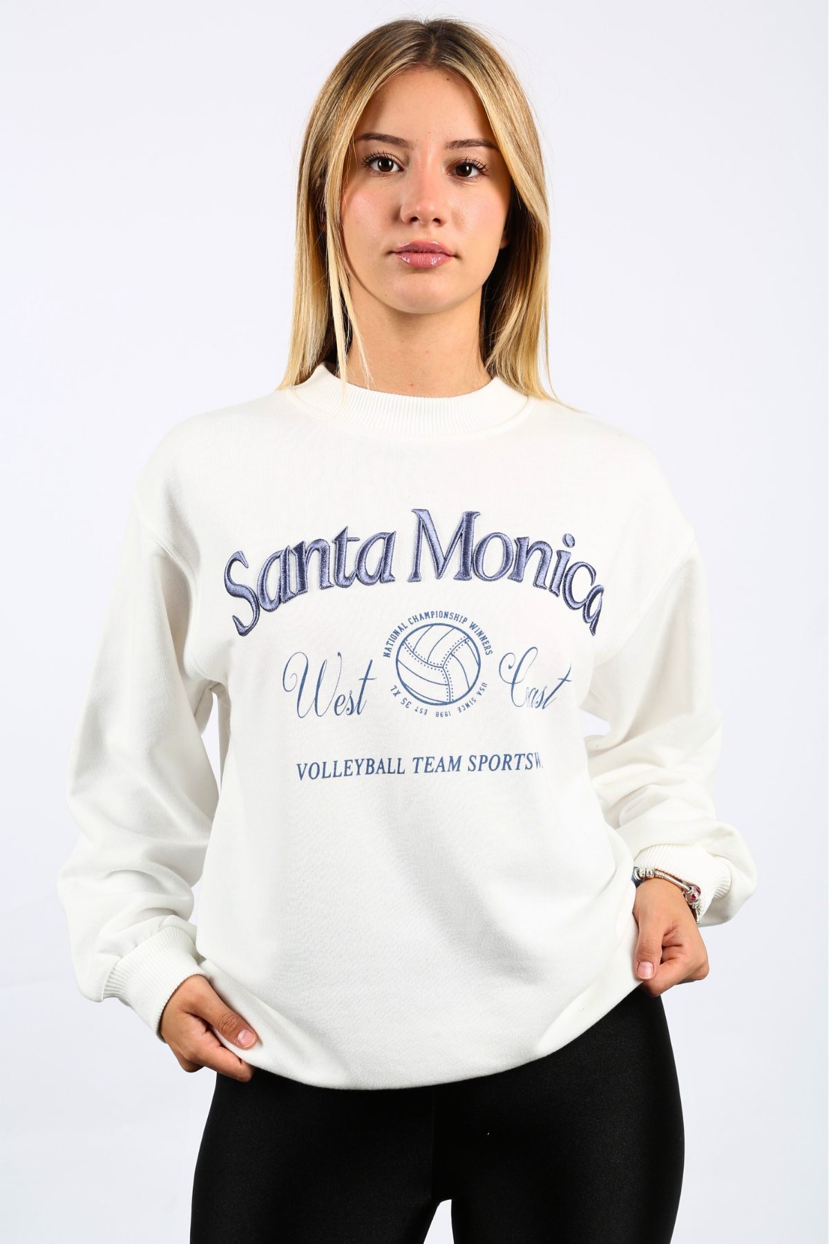 Beyaz Bisiklet Yaka Oversize Desenli Sweatshirt SH115