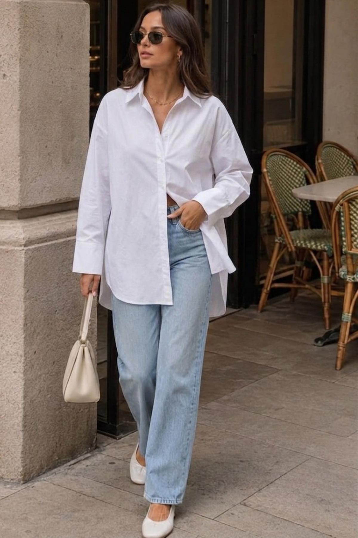 Beyaz Oversize Basic Kadın Gömlek SH268