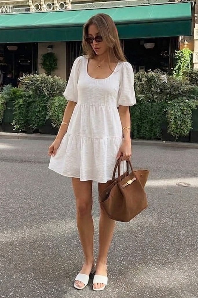 Beyaz Sırt Dekolteli Basic Kısa Elbise SH376