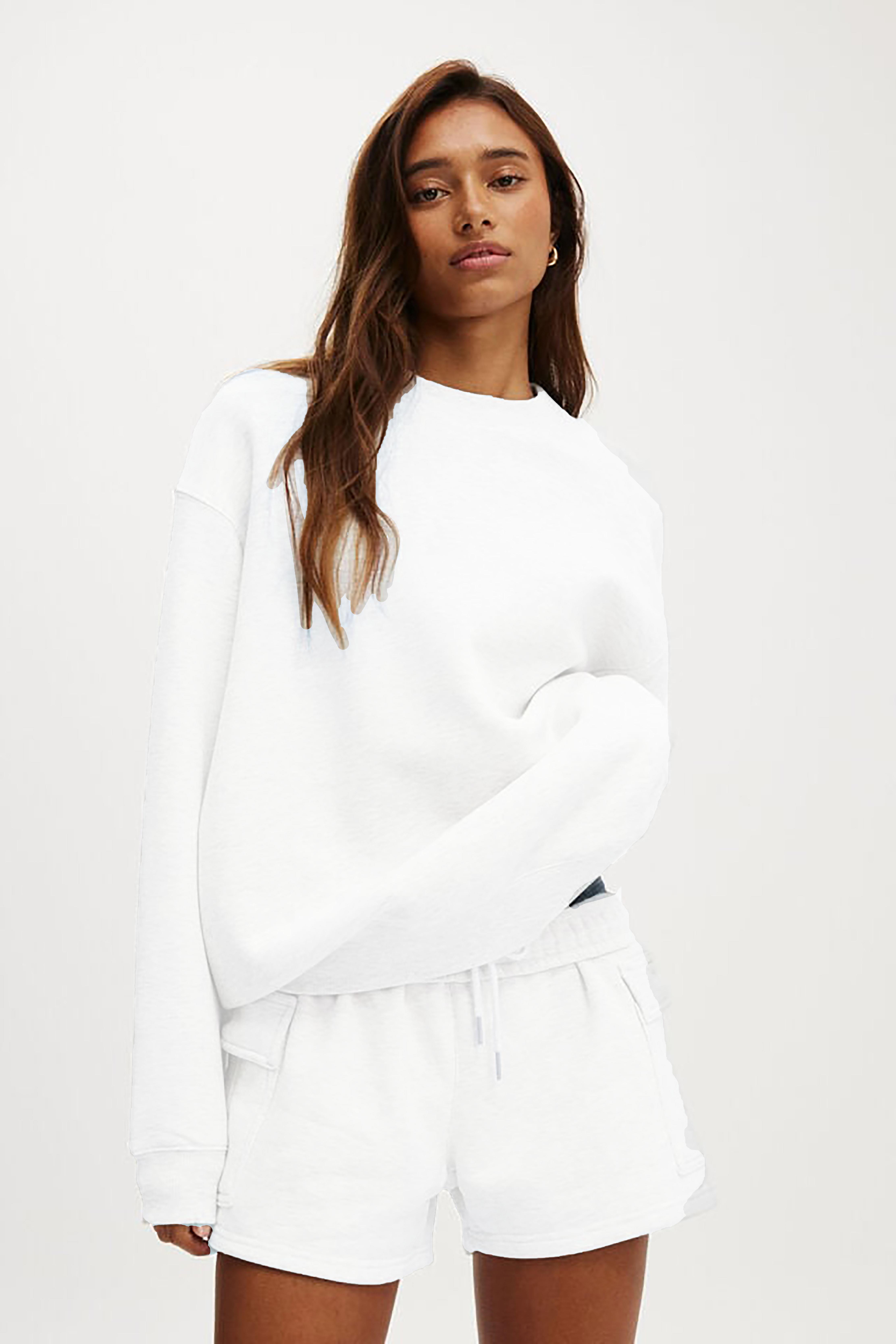 Beyaz Uzun Kollu Basic Kadın Sweatshirt SH278