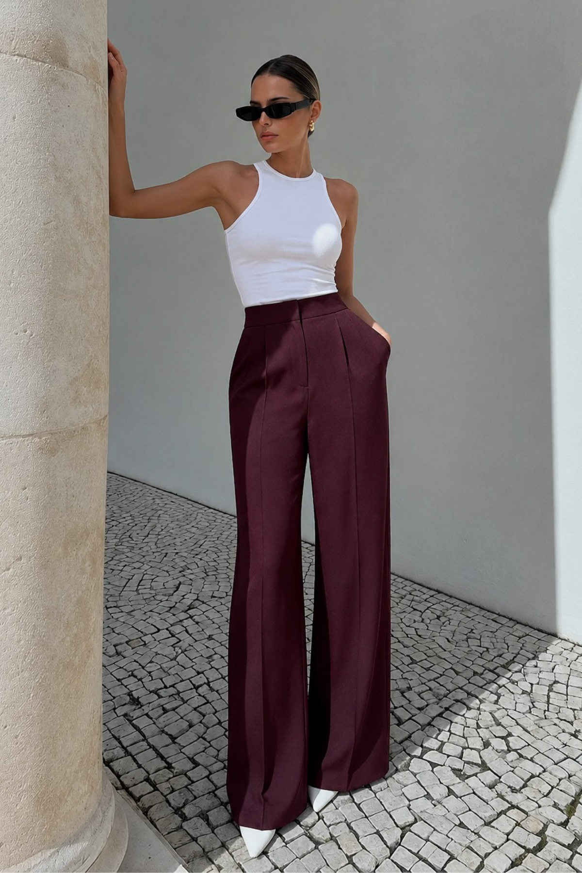 Bordo Bol Paça Kadın Kumaş Pantolon SH341