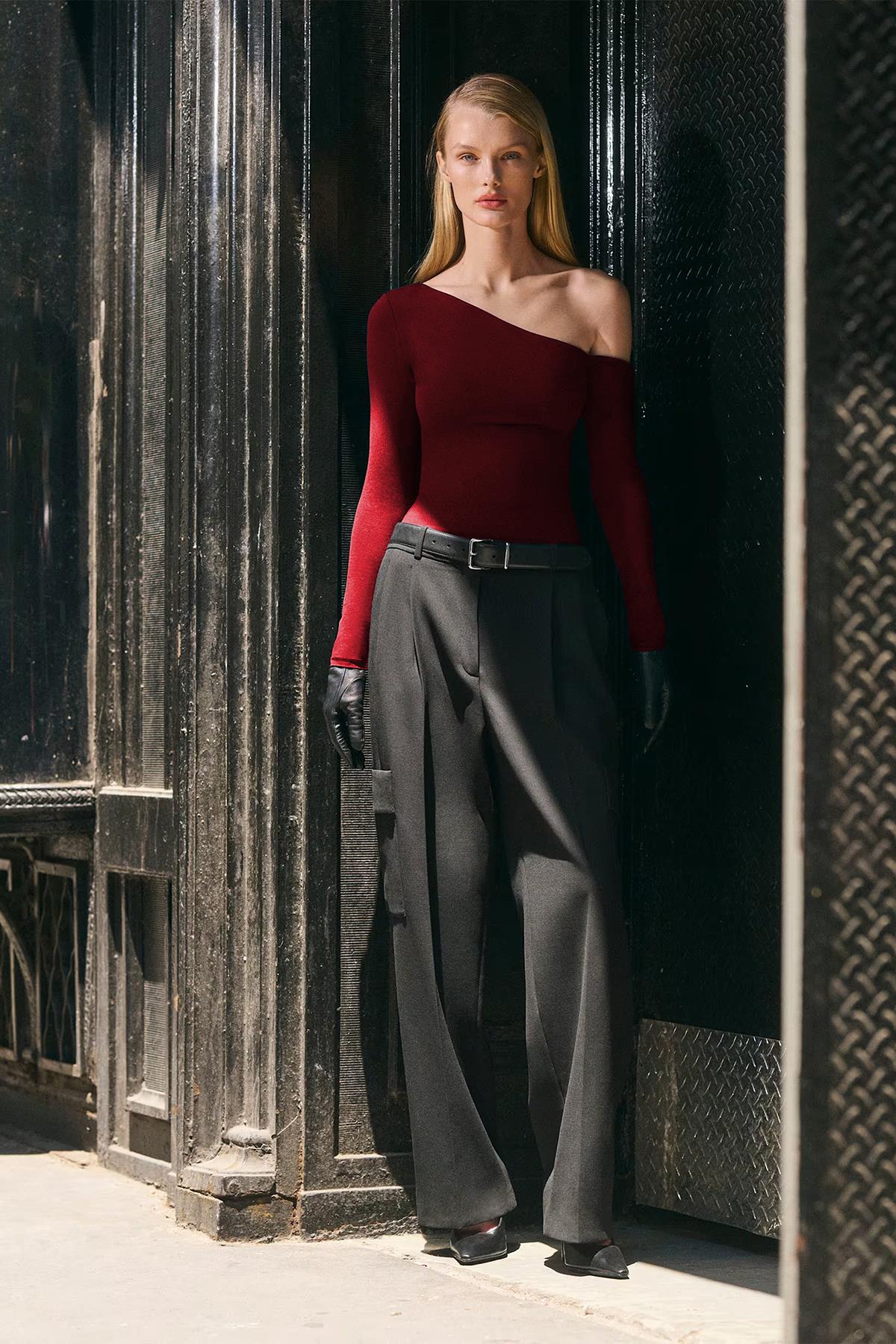 Bordo Kayık Yaka Uzun Kollu Kadın Body SH201