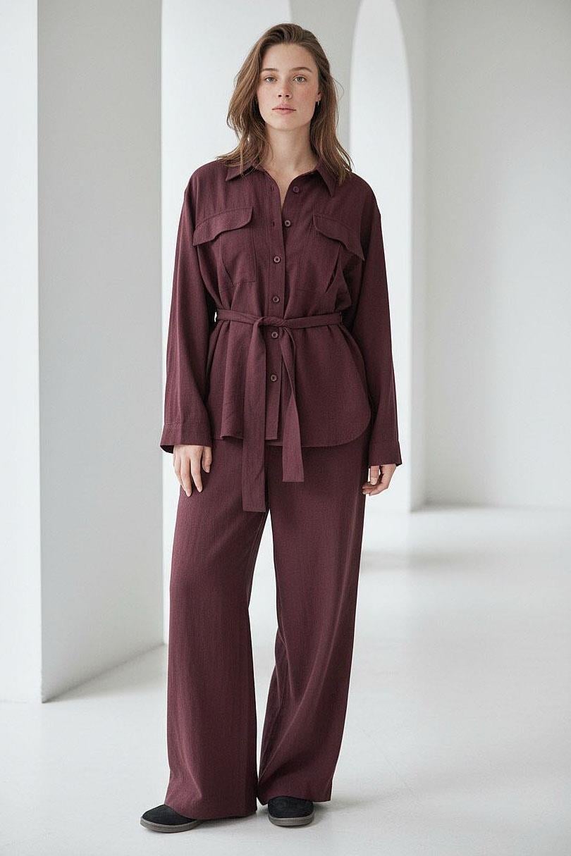 Bordo Uzun Kollu Oversize Kadın Takım SH338