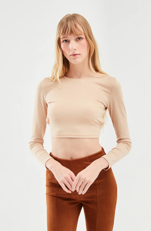 Camel  Bisiklet Yaka Uzun Kollu Kadın Top Body SH216