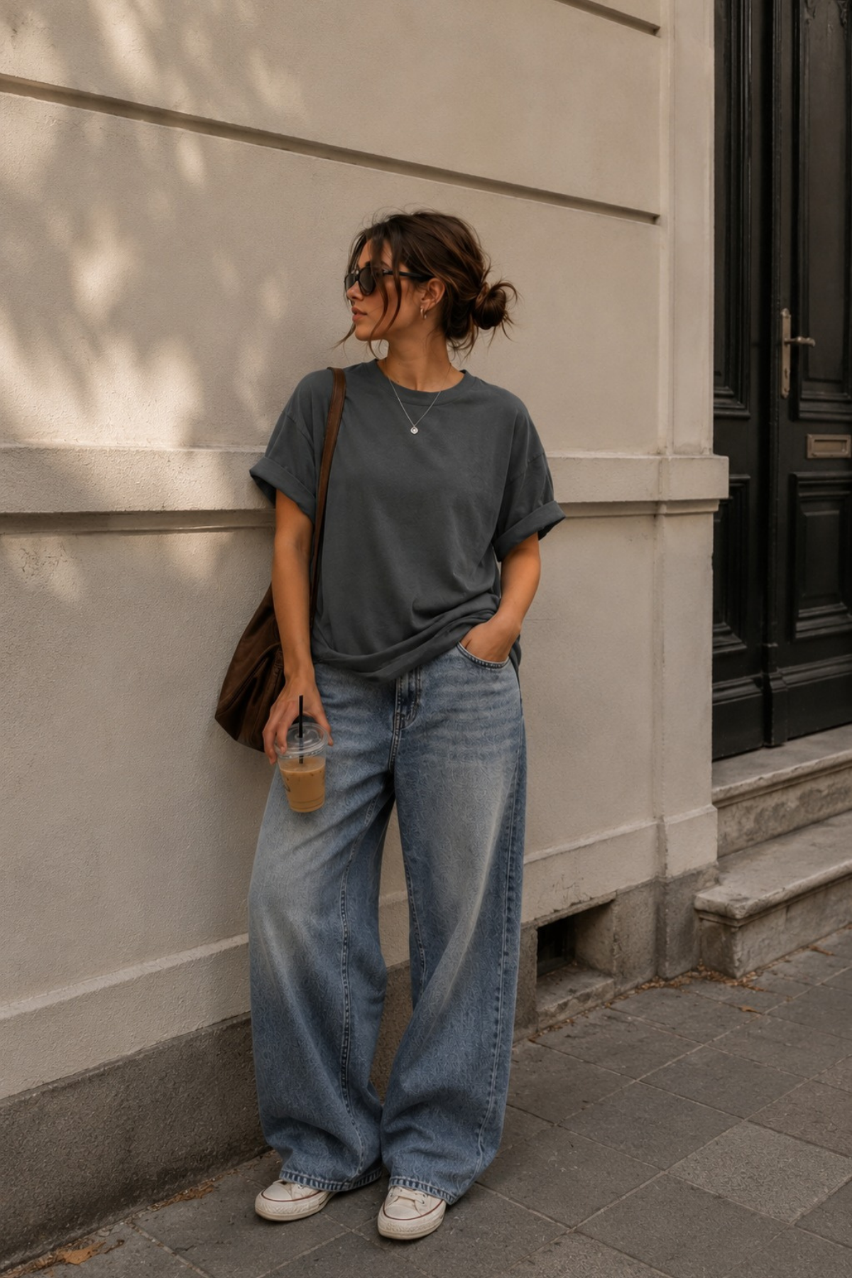 Füme Kısa Kollu Oversize Basic Kadın T-Shirt SH281