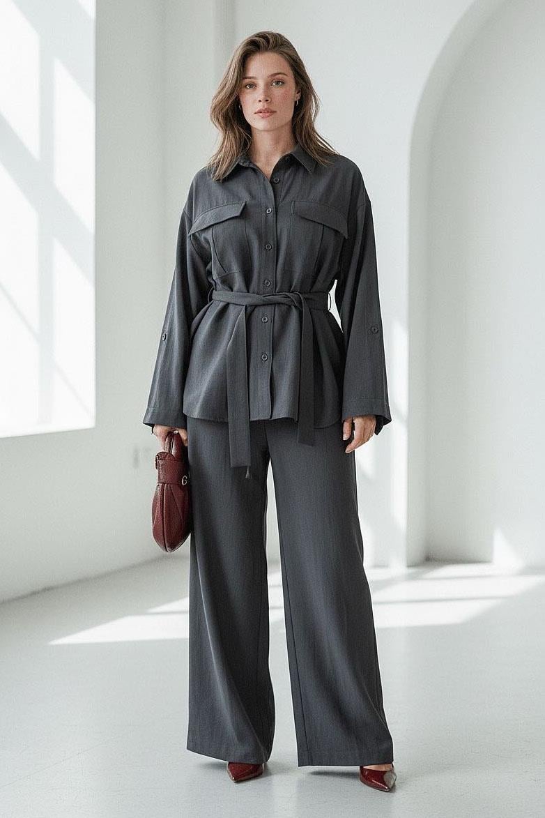 Füme Uzun Kollu Oversize Kadın Takım SH338