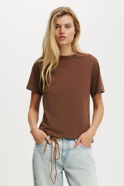 Kahverengi Basic Kısa Kollu Kadın T-Shirt SH280