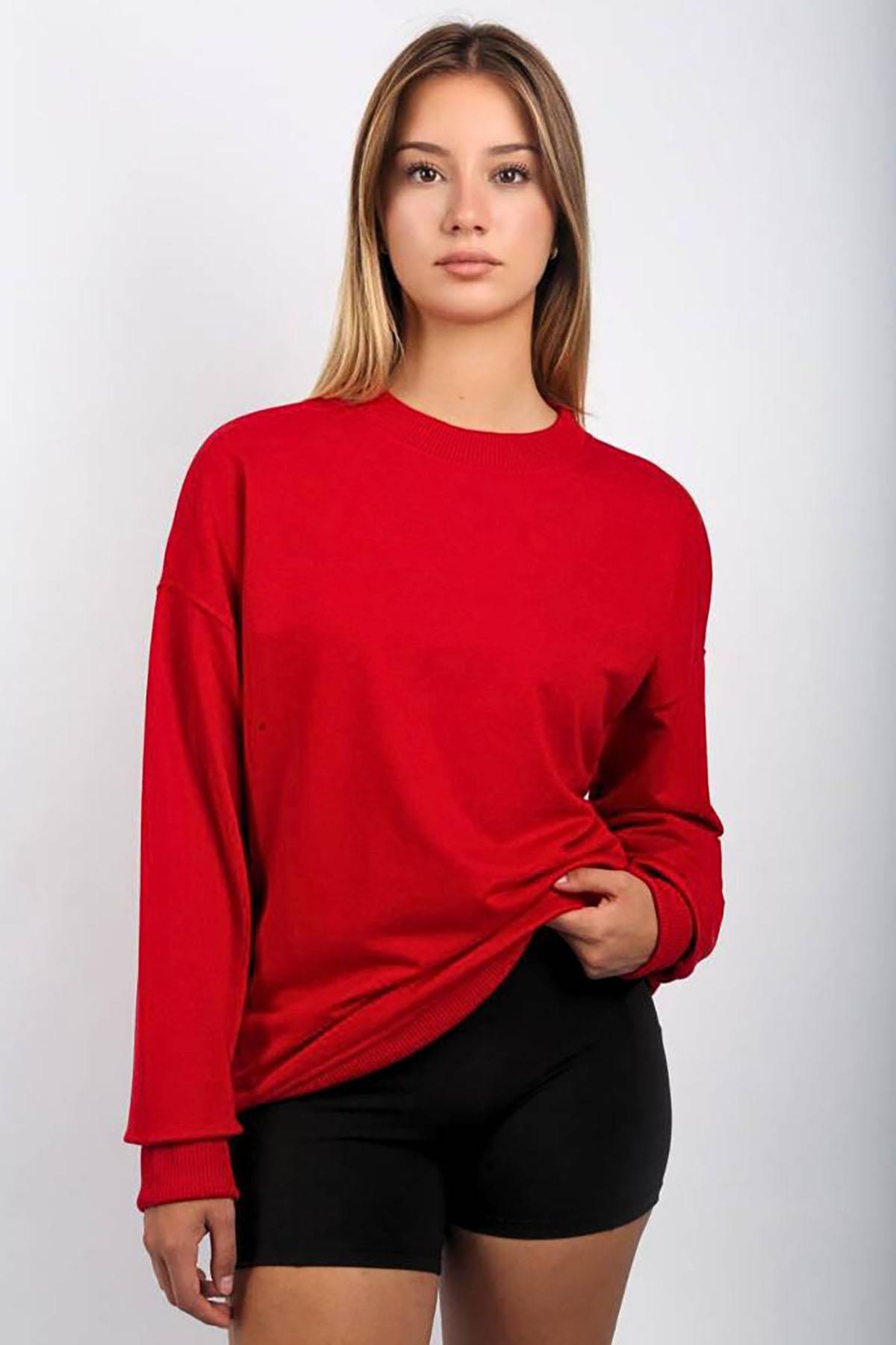 Kırmızı Bisiklet Yaka Basic Sweatshirt SH111