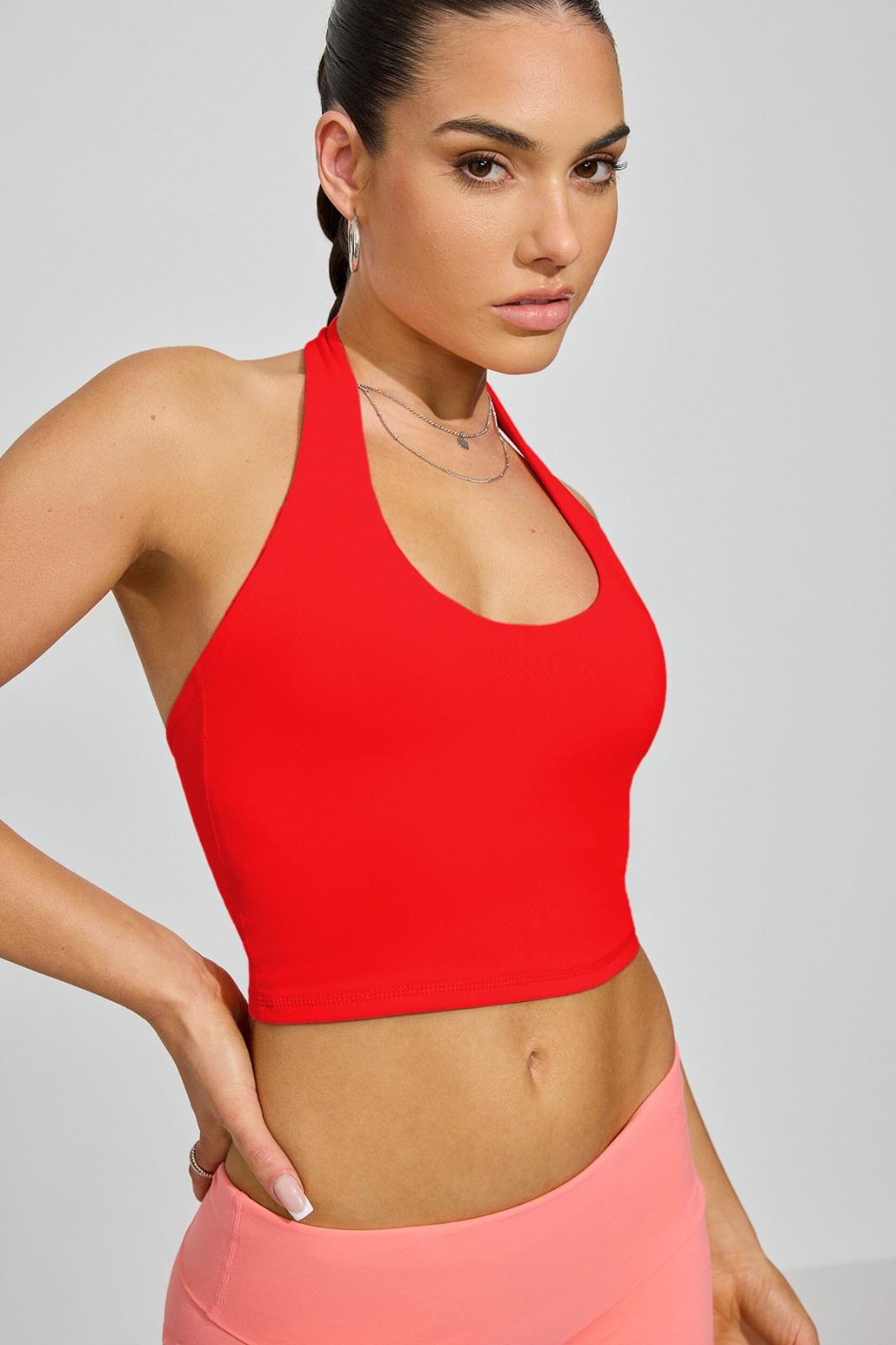 Kırmızı Halter Yaka Boyun Askılı Crop Top SH233