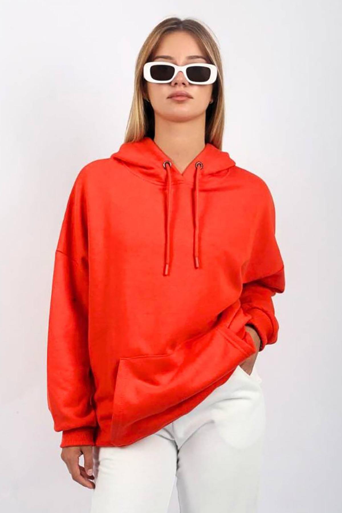 Kırmızı Oversize Kapüşonlu Sweatshirt SH114