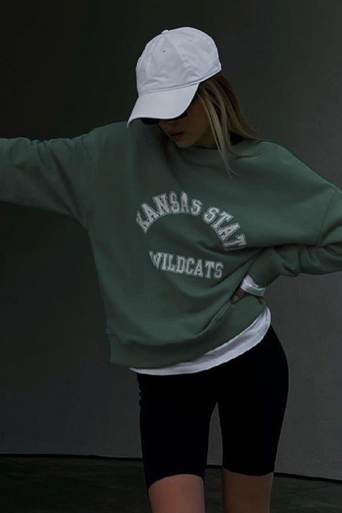 Koyu Yeşil Kadın Baskılı Sweatshirt SH311