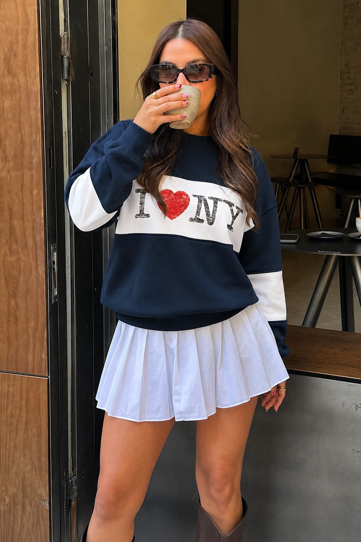 Lacivert Kadın Baskılı Sweatshirt SH289