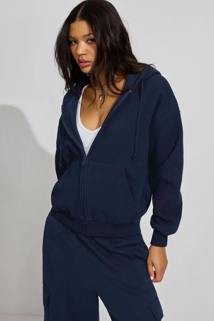 Lacivert Kapüşonlu Basic Hırka SH263