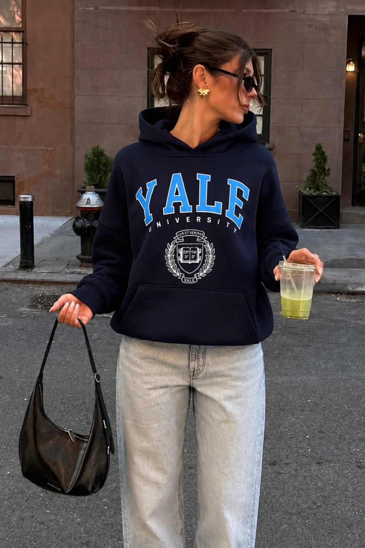 Lacivert Oversize Kapüşonlu Kadın Sweatshirt SH129