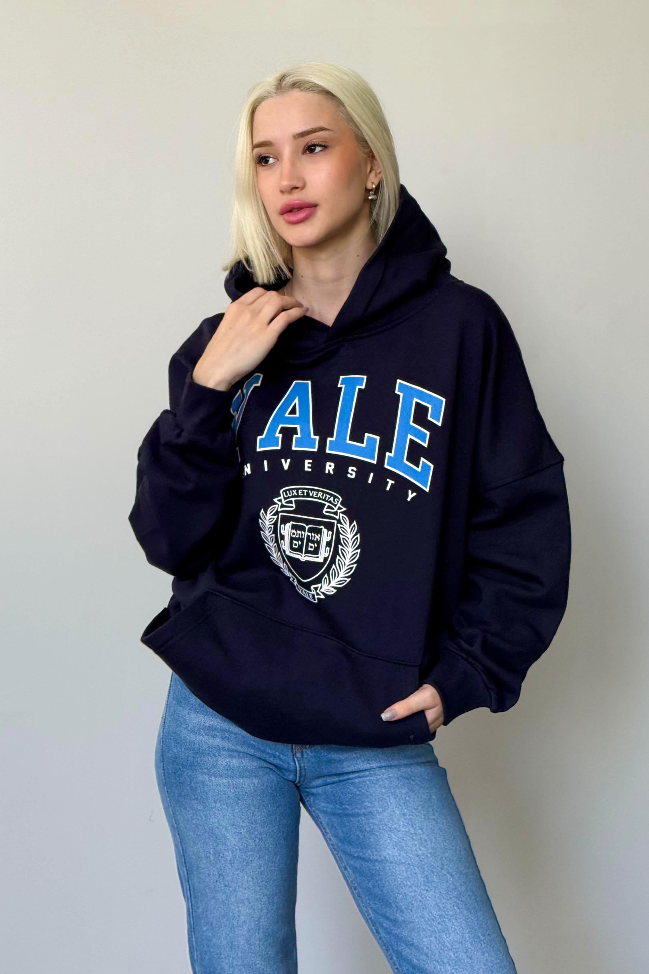 Lacivert Oversize Kapüşonlu Kadın Sweatshirt SH129