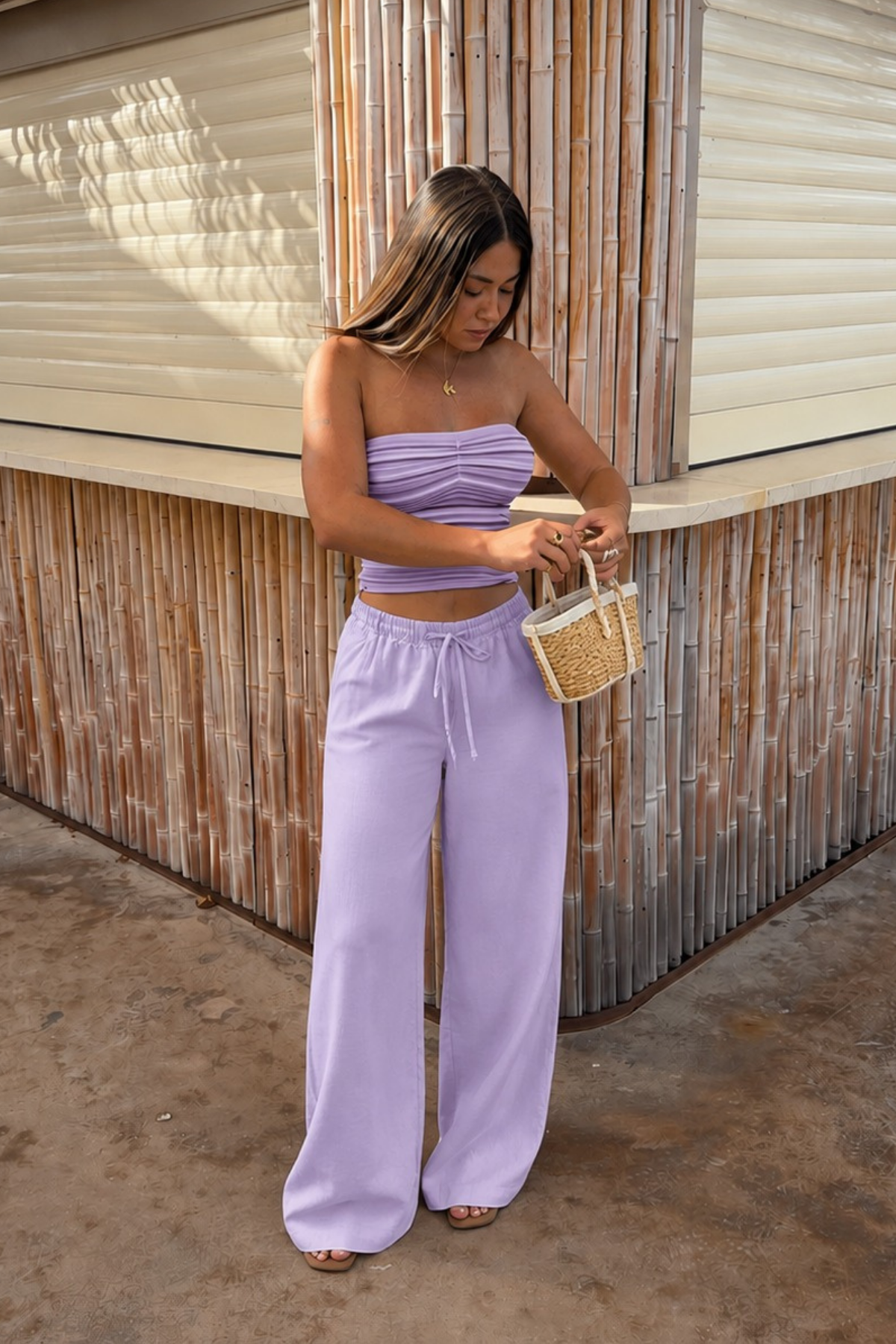 Lila Elastik Belli Bol Kesim Pantolon SH259