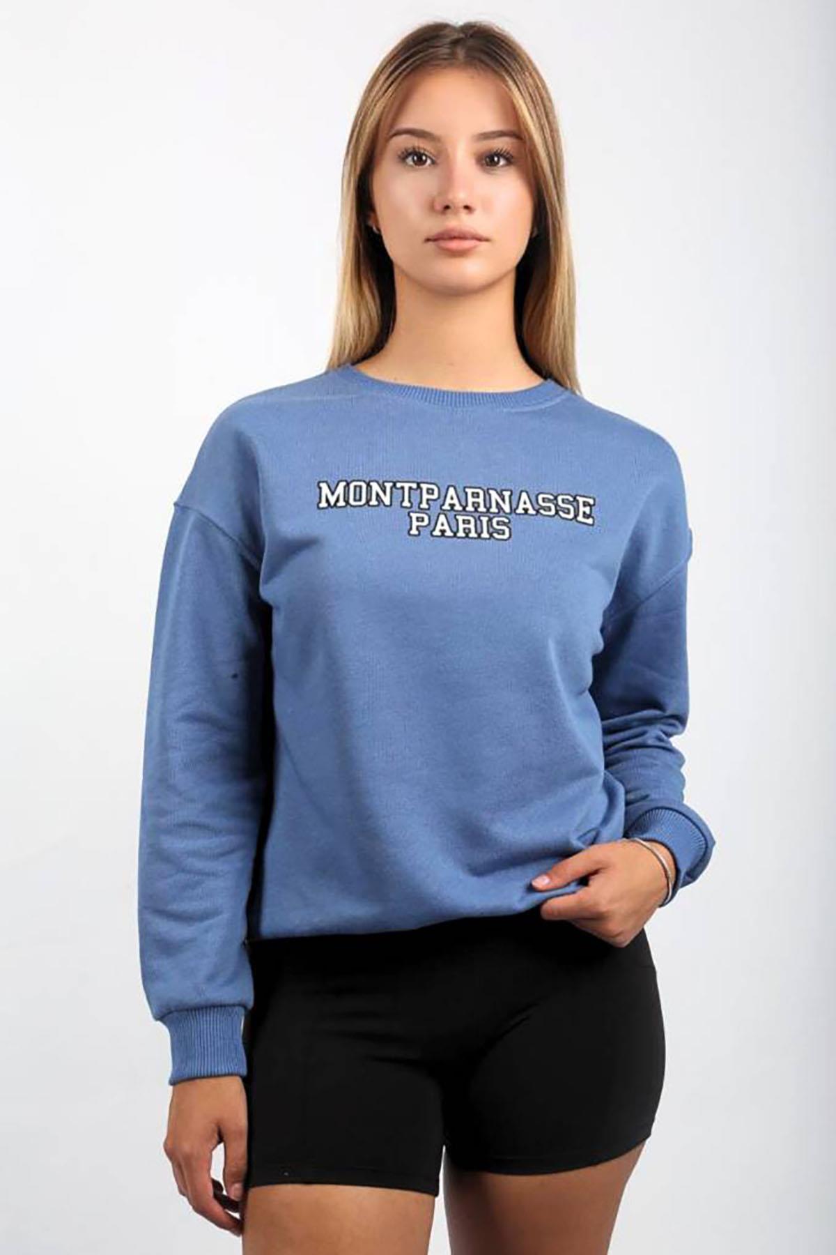 Mavi Bisiklet Yaka Baskılı Sweatshirt SH112