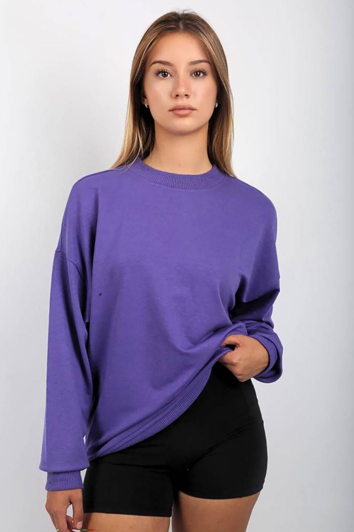 Mor Bisiklet Yaka Basic Sweatshirt SH111