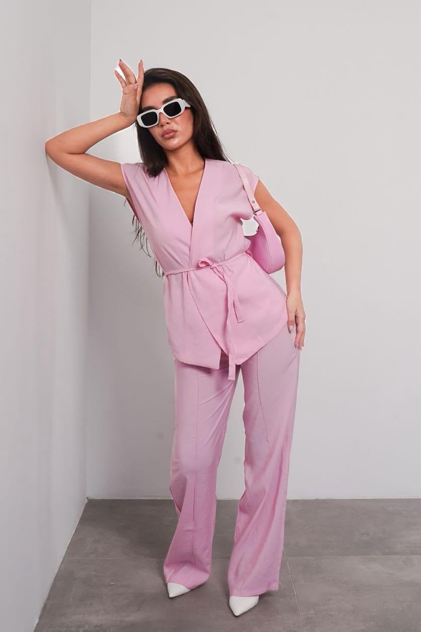 Pembe Basic Yelek Pantolon Takım Sh241