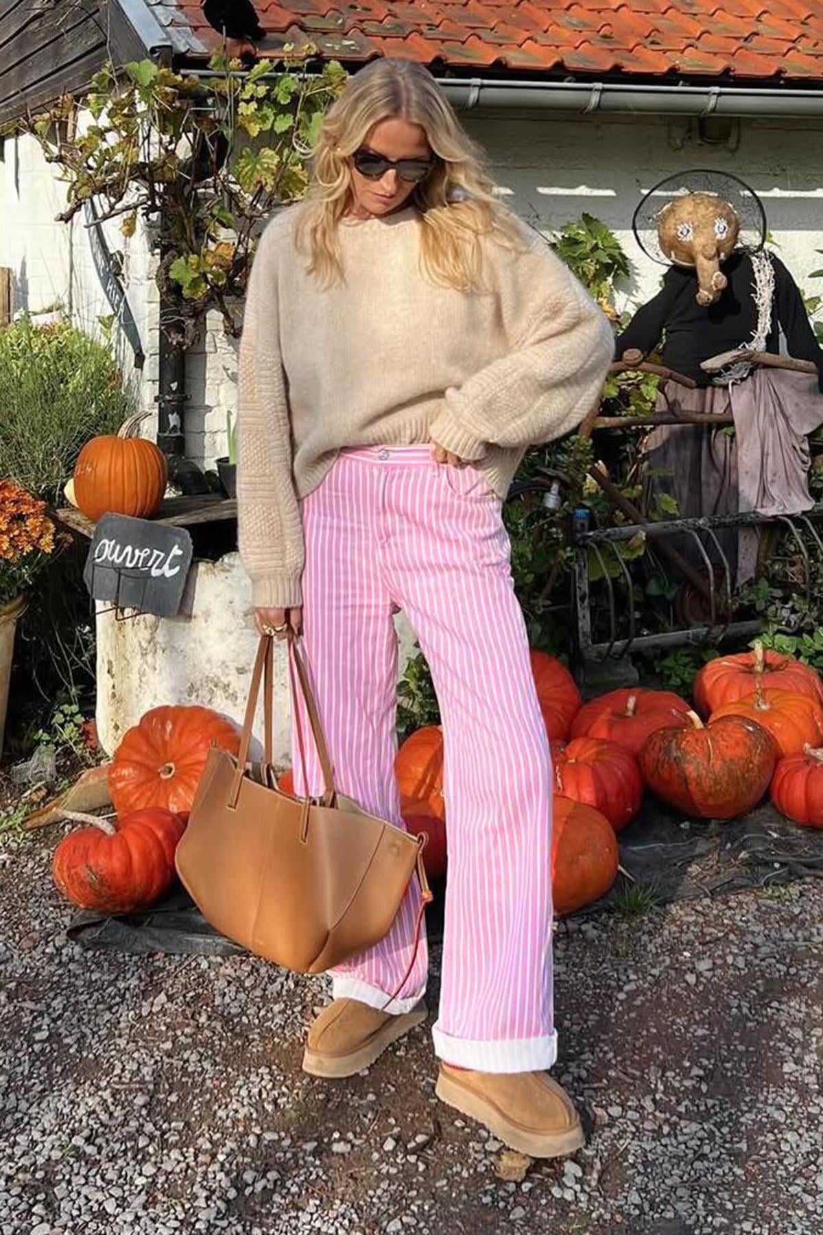 Pembe Çizgili Kadın Jean Pantolon SH315