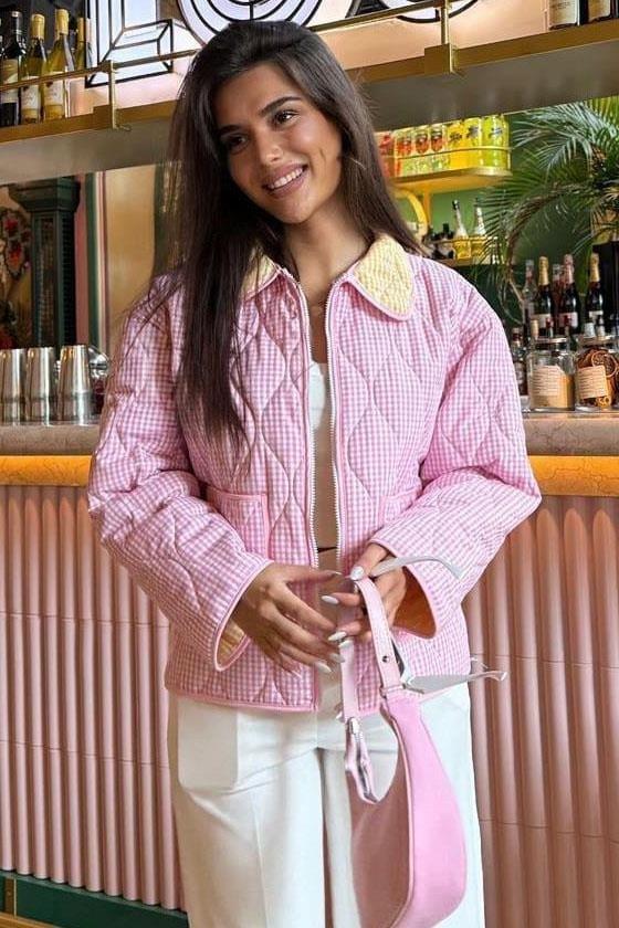 Pembe Pötikareli Kadın Mont SH312