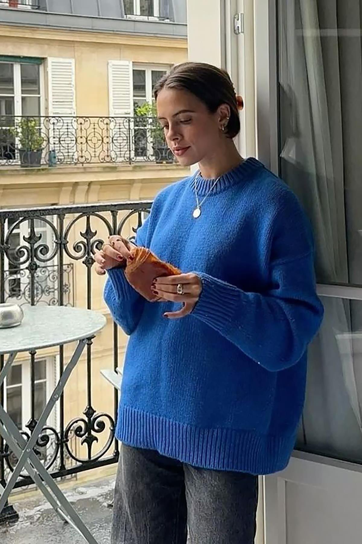 Saks Bisiklet Yaka Oversize Triko Kazak SH173